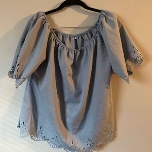 SHEIN Blue Eyelet Blouse